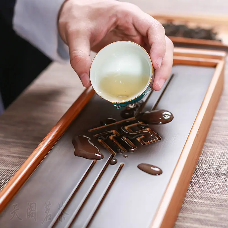 Бамбуковый поднос для чая искусственный китайский Gongfu бамбуковый воды 39*13
