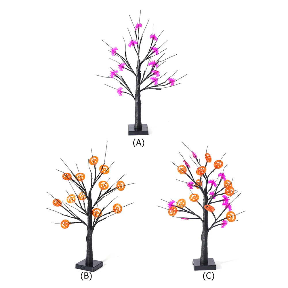 Criativo Árvore Lâmpada Halloween Incandescente Abóbora Decoração Fantasma Festival Bat Simulação Luz Quarto Casa 24led 4 Iluminação de Natal