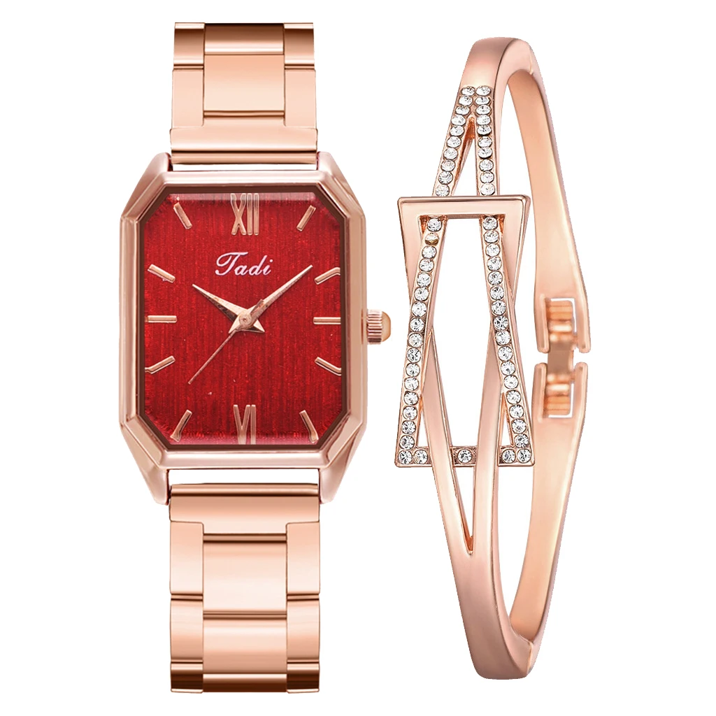 Fashion Watch For Women Luxury Rose Gold Rhinestone Bracelet Watch Ladies Quartz Wrist Watch Bracelet Set Gift Relogio Feminino 