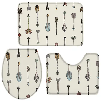 

3 Pieces Bathroom Set Arrow Bath Set Toilet Cover Mat Pedestal Rug Non-Slip Bathroom Rug Set