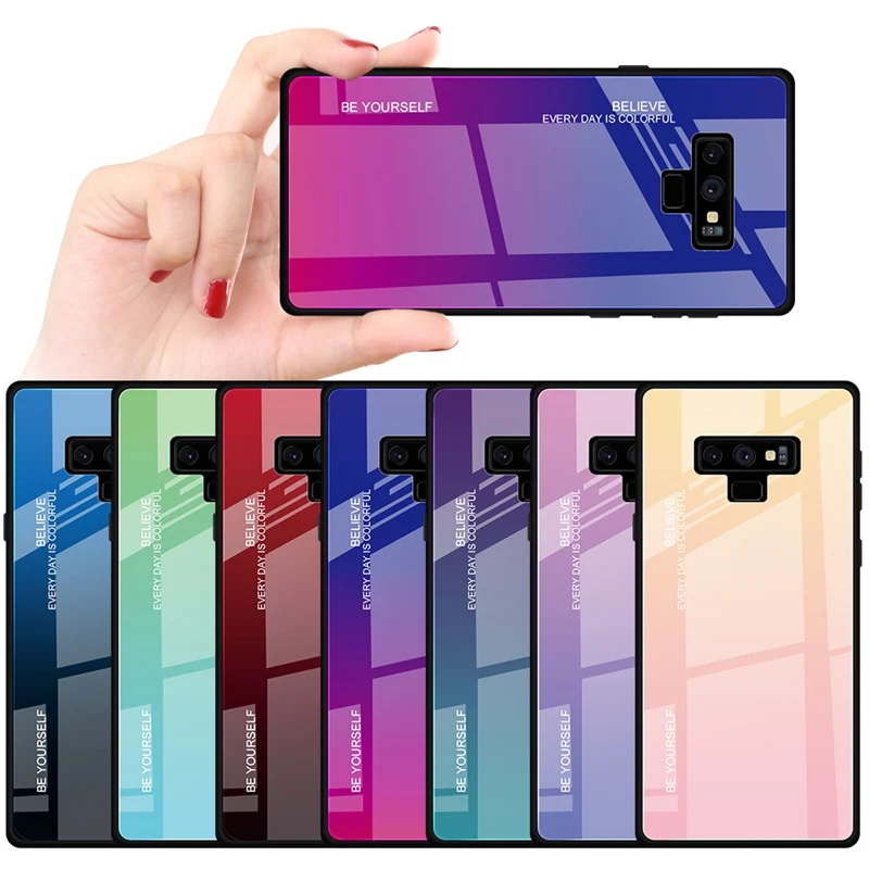 

Gradient Color Tempered Glass TPU Case For Samsung Galaxy Note 9 Fashion Cover Luxurious Fundas