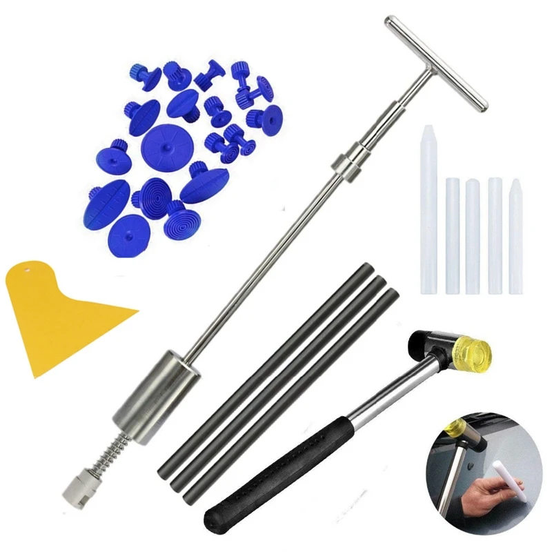 

Dent Remover Tools With Grip Pro Slide Hammer Dent Puller Dent Hammer With 5 Pcs Tab Down Pen 18 Puller Tabs For Hail Damage Tap