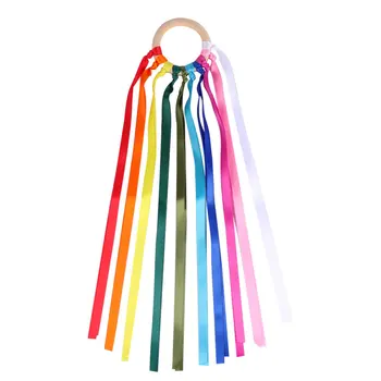 

1PC Wooden Teether Toy Funny Baby Molar Toy with Ribbon for Toddler Kids Playing (Yellow)