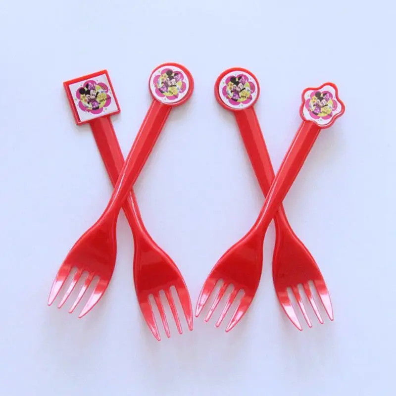 Fork 10pcs Рисунком Минни-Маус, Мышь вечерние торт Топпер одноразовые, для капкейков обертка для девочек кошка DIY украшения Одежда для свадьбы, дня рождения поставок 24 шт - Цвет: Fork 10pcs