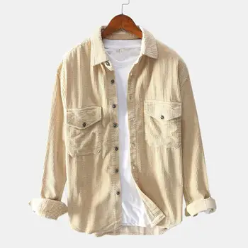 

EU Loose plus size Mens Retro Collared Tops Casual Corduroy Shirts Long Sleeve Thick Cord Jackets