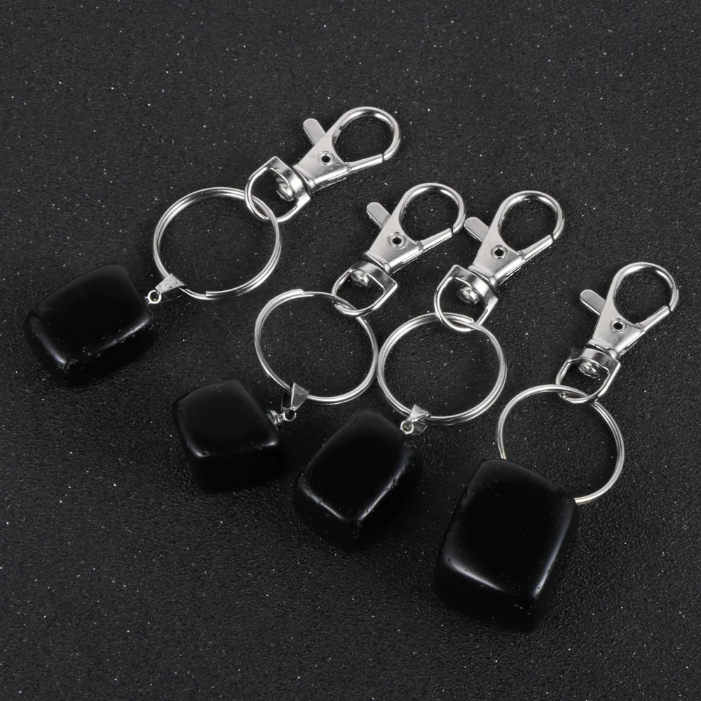 

Irregular Black Obsidian Pendant Keychian Fashion Women Men Natural Stone Pendant Key Chain Ring
