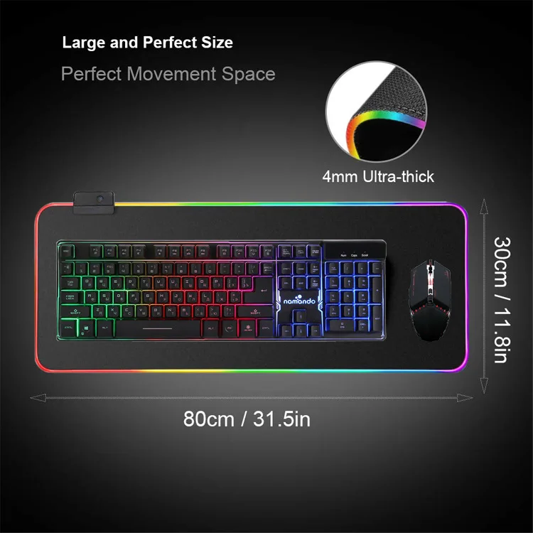 Fanshu LED Gaming Mouse Pad Gamer Large RGB Dota 2 Desk Mat Oversize Glowing Non-Slip Rubber Keyboa