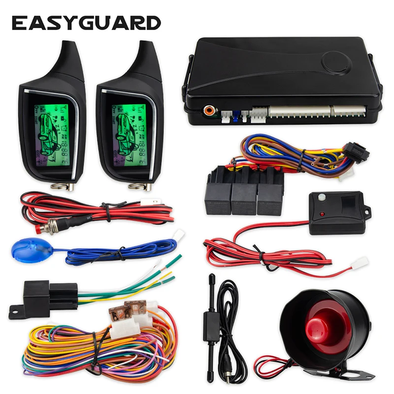 EASYGUARD 2 способ ЖК-пейджер дисплей пульт дистанционного запуска двигателя шок сигнализация предупреждение дистанционного запуска автомобиля сигнализация Система бесключевого входа