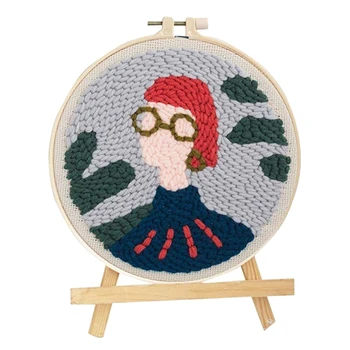 

Embroidery DIY Handcraft Punch Needle Starter Kit with Embroidery Frame and Holder,Craft Gift Wall Home Decor- Girl