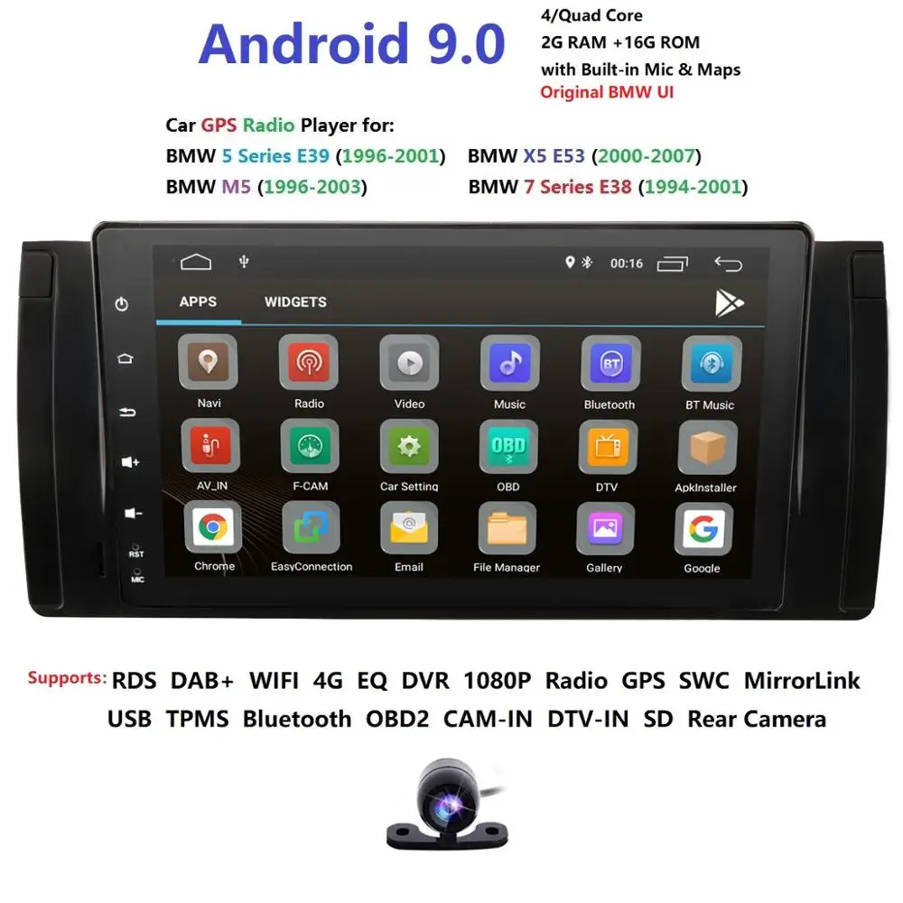 

DSP Android 9.0 Quad Core GPS Navigation Car Multimedia for BMW E39 5 Series/M5 1997-2003 Wifi 4G Bluetooth DVR RDS USB Canbus