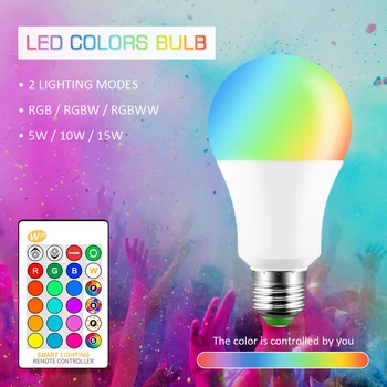 

AC 110V 220V Led Bulb Lights 5W 10W 15W E27 RGB RGBW 6 Colors Changeable With 24Keys IR Romote Control Home Decoration Led Bulb