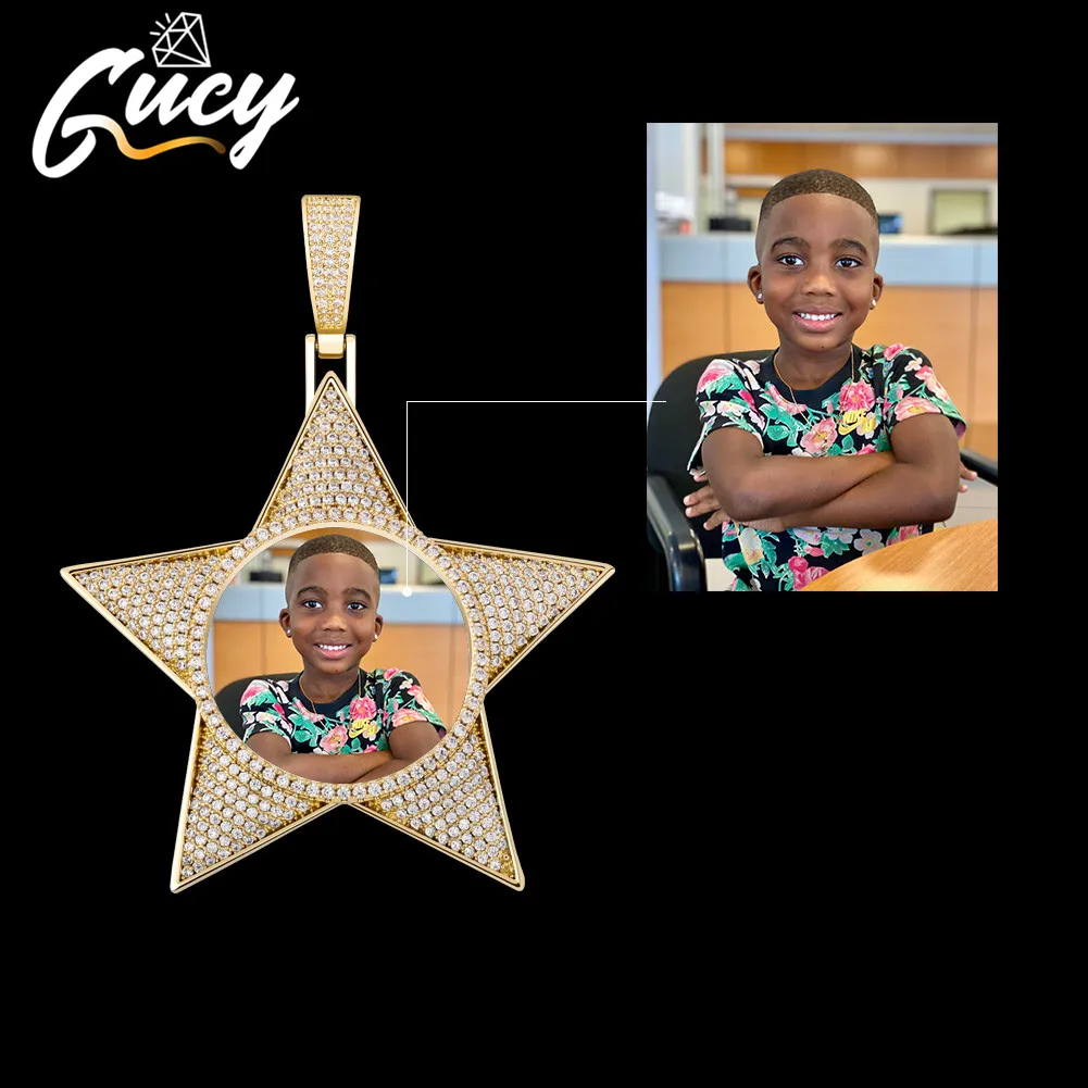 GUCY Custom Photo Pentagram Medal Pendant Ice Zircon Necklace &amp Tennis Chain Cubic Men's Hip hop Jewelry | Украшения и