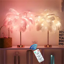 Novelty Feather Night Lights DIY Remote USB/Battery Fairy Table Lamp for Home Bedroom Bedside Party Wedding Holiday Decoration