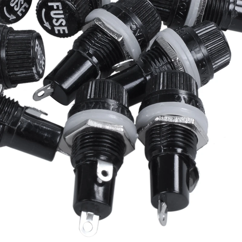10Pcs 10A AC 250V 5mm x 20mm Panel Mounted Plastic Fuse Holder Socket