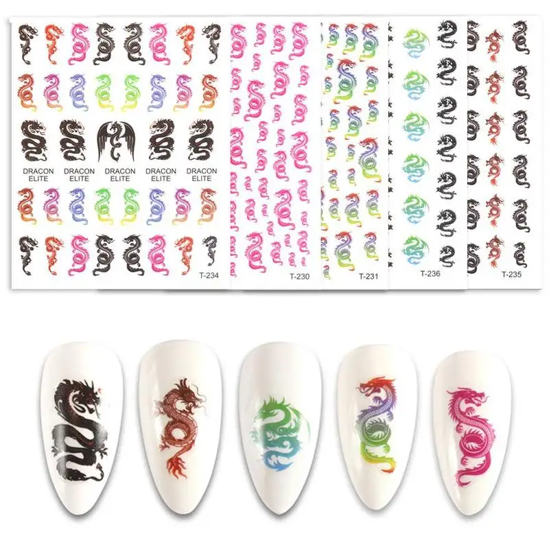 

Nail Art Dragon Decals Stickers Red Black Dragon Design Self Adhesive 3D Nail Sticker Acrylic Manicure Tips Decoration