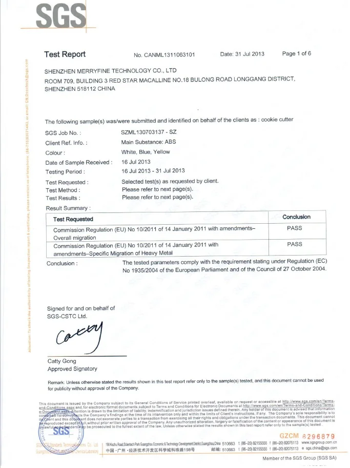 plastic fondant mold SGS Testing report_1