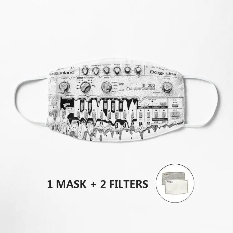 TB-303 Analog Synthesizer Mask Women Men Kids 3d Fun Mouth Mark Fabric Facemask Washable Hip Hop Party+2 Filter | Аксессуары для