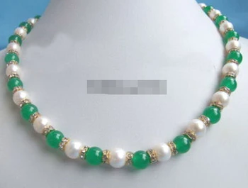 

Hot sale Shipping>>>>>Excellent Genuine White Pearl Green Jade 18K Crystal Necklace