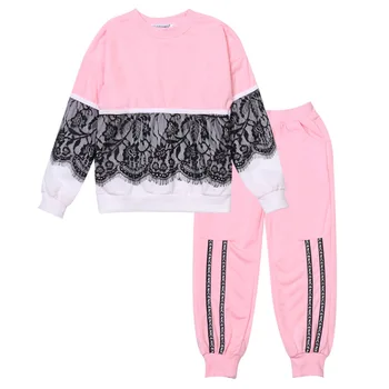 

2020 Autumn Spring Kids Baby Girls Sweatshirts Sets Hoodies Toddler Clothes Sets Children Long Sleeve Lace Patchwork Tops 3-7Y