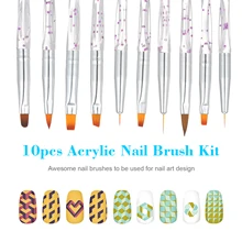 10 шт акриловый набор кистей для маникюра для ногтей УФ-гель для ногтей Набор ручек для рисования ногтей инструмент для дизайна ногтей