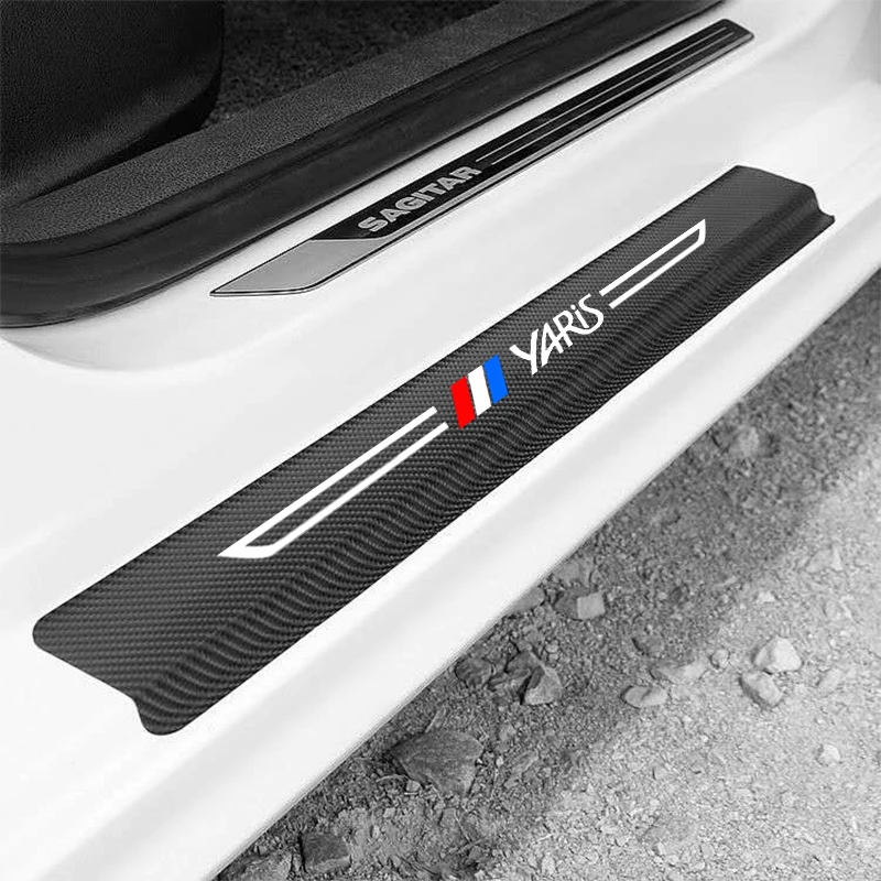 

4pcs For Toyota Yaris 2019 2008 2004 2000 Car Door Sill Protector Carbon Fiber Leather Vinyl Stickers Car Threshold Accessories
