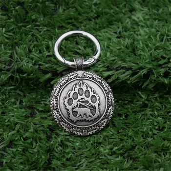 

12pcs Nordic Viking Amulet Cute Bear paw Keychain Round Animal Pendant Keyring Friendship Party Birthday Gift