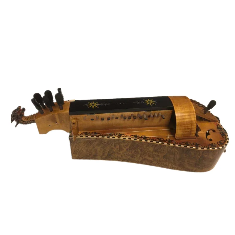 6 strings 24 keys Hurdy Gurdy bird's eye wood inlay shell purfling ,carved scroll