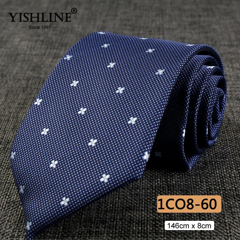 1CO8-60 YISHLINE, распродажа, 8 см, мужские галстуки, классический галстук, синий, для мужчин, в полоску, в клетку, серый, розовый, деловой галстук для жениха, свадебные аксессуары - Цвет: 1CO8-60