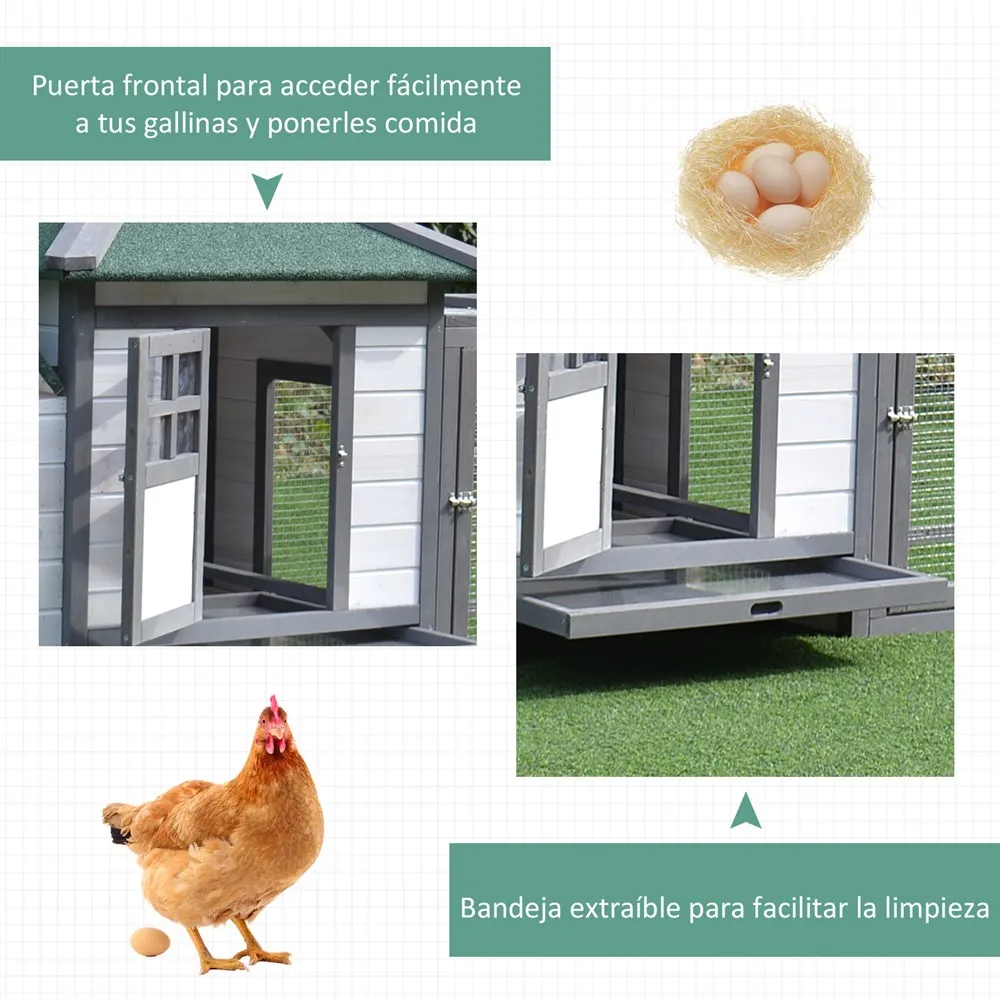 PawHut Pollaio da giardino Gabbia per Galline da Esterno con Zona di Corsa  e Nido in Legno