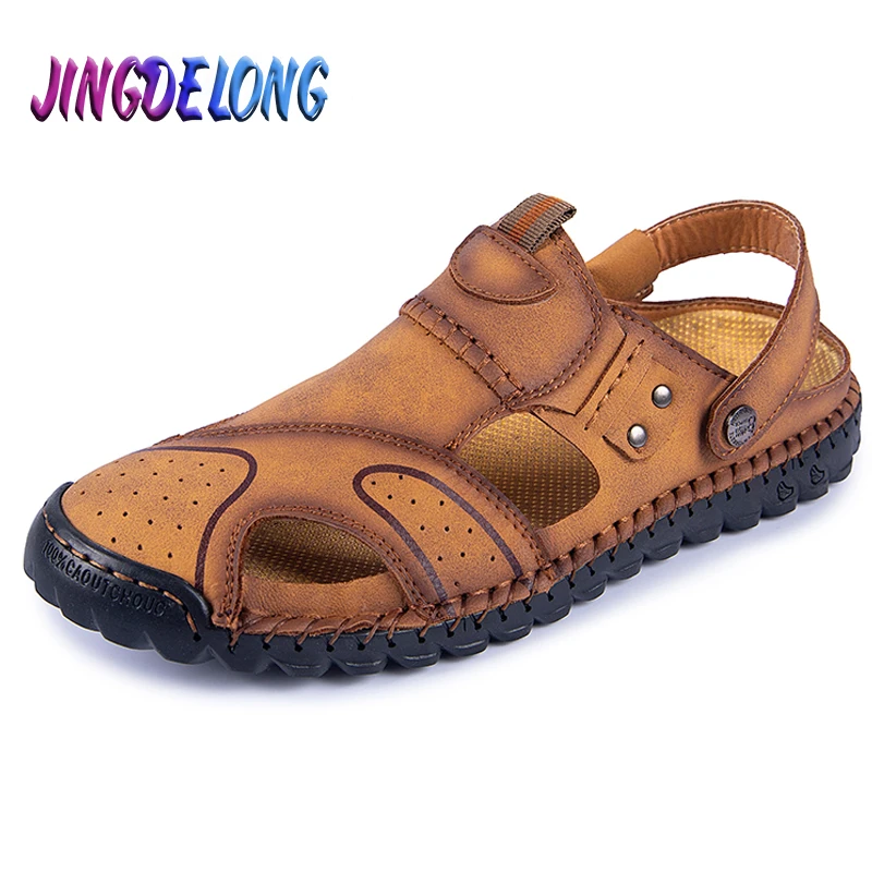 New Summer Men's Sandals Leather Breathable Soft Men's Beach Sandals Slides Handmade Sandals Roman Platform Outdoor Slippers Hot