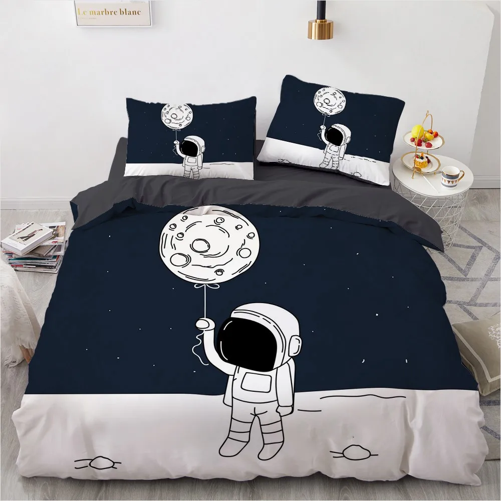 New 3D Outer Space Bedding Set Cartoon Design Duvet Cover Set Cute Kawaii Bedding For Kids Bedclothes Dropshipping