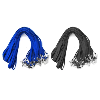 

100Pcs Lanyards Badge Lanyards with Clip Office Neck Flat Bulk Lanyard with Badge Bulldog Clip - 50Pcs Blue & 50Pcs Black