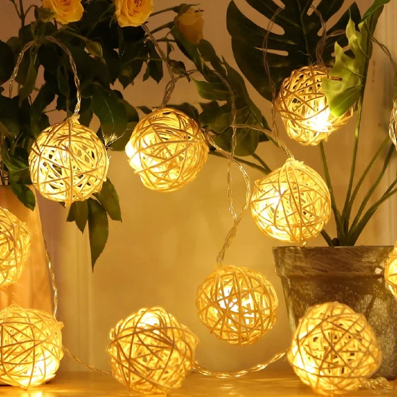 Rattan Ball Christmas Lights String 2.5M 20Leds Warm White Garland 3.2cm Diameter Ball led string lights decorative lights string lights led fairy lights for Holiday Decoration Fairy Lamp Navidad