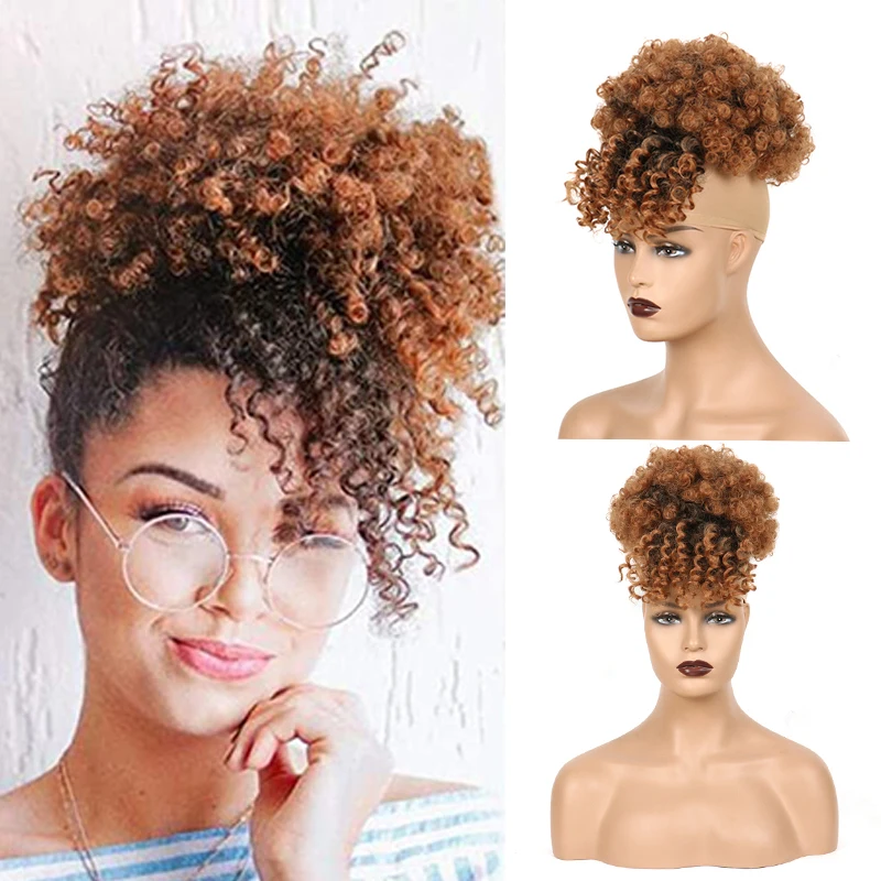 Ponytail Drawstring Hair-Extensions On-Wrap Puff-Clip Short Afro Curly Kinky Americ African