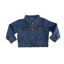 Новая Осенняя джинсовая куртка для девочек Джинсовая куртка с длинными рукавами и карманами для детей 1-6 лет