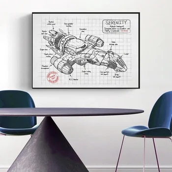 

Serenity Plan White Black Blueprint Poster Canvas Print Home Decor Wall Art Decor No Frame