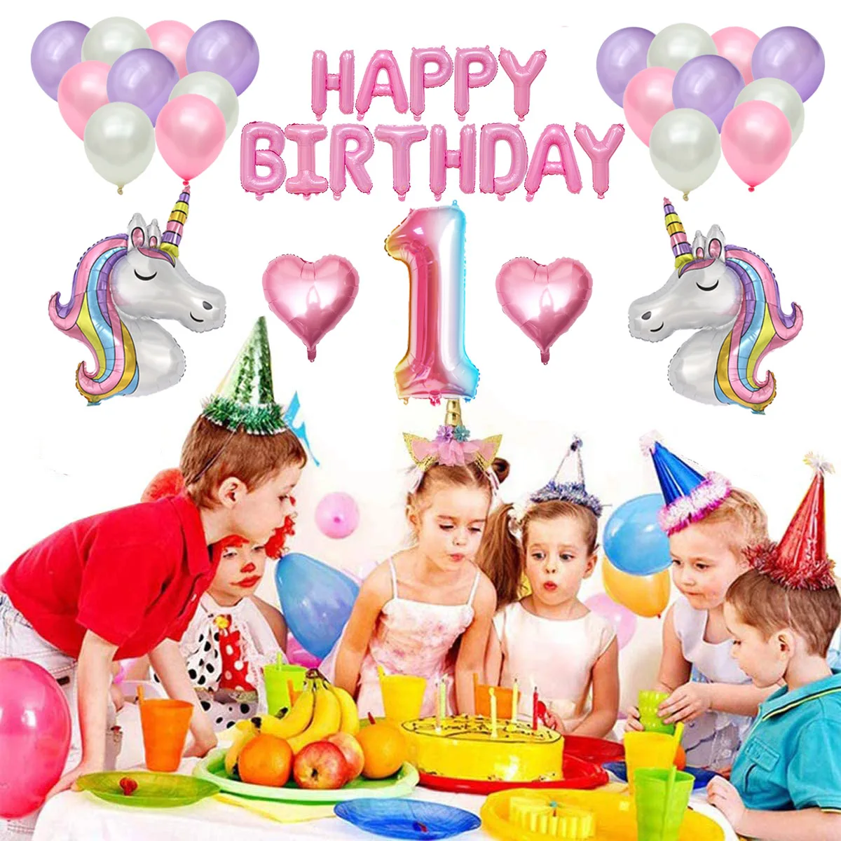유니콘 풍선 머리띠 테마 생일 파티 샤워 웨딩 유니콘 파티 용품 장식, 41 개