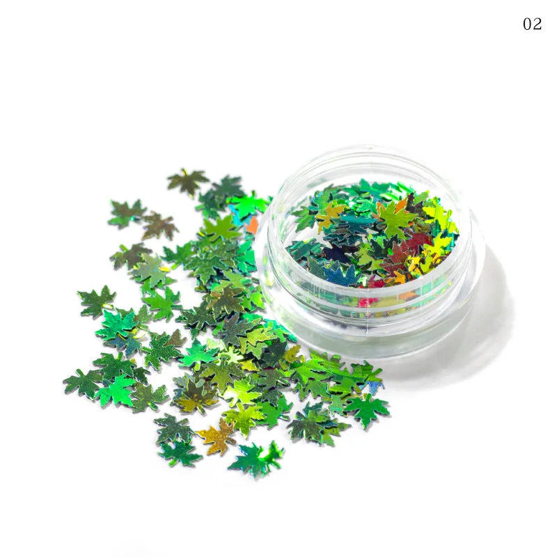 02 Maple Leaves Голографические Блестки для дизайна ногтей с кленовыми листьями, 1 коробка, блестящие блестки, блестки, лазерные наклейки-хамелеоны для украшения ногтей - Цвет: 02 Maple Leaves