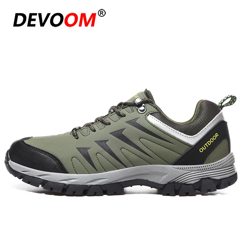 Зеленый New Outdoor Trekking Hiking Shoes Men Breathable Leather Waterproof Mountain Climbing Shoes Sneakers Men Tactical Boots Size 48 - Цвет: Зеленый