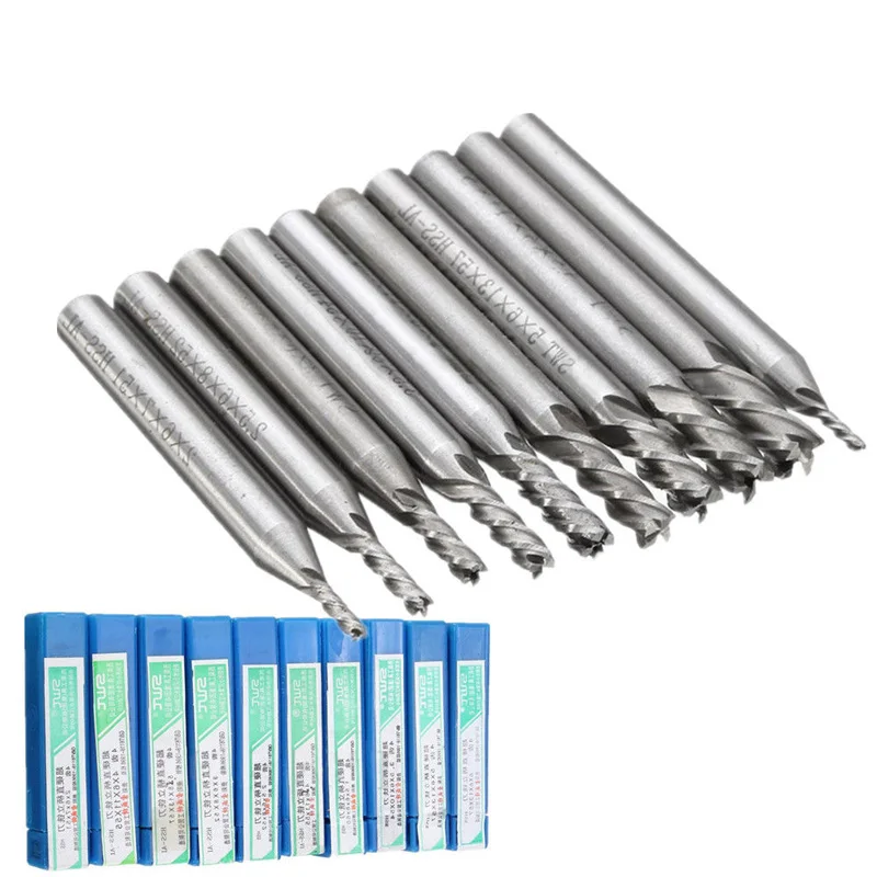 

10pcs/set end mill HSS CNC Straight Shank 4 Flute End Mill Cutter Drill Bit Tool 1.5-6mm milling cutters