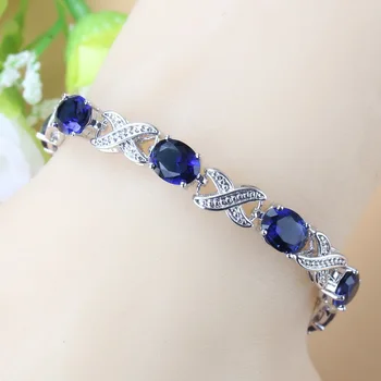 2019 New Trendy Bridal Wedding Jewelry Natural Blue Cubic Zirconia Adjustable Length Link Bracelet For Women Costume