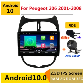 

android 10 car radio auto stereo for Peugeot 206 2001 2002 2003 2006 2008 navigation GPS DVD Multimedia Player