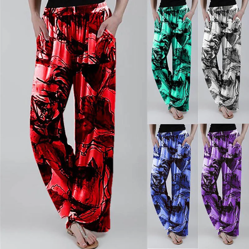 

Women Plus Size Pants Loose Wide Leg Pant Flower Tie-Dye Printed Joggers Casual Women's Trousers 2020 Autumn Winter Streetwear