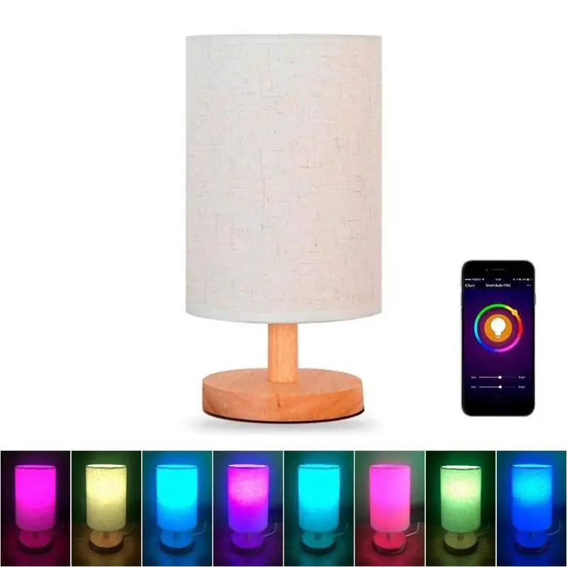

Smart Wireless Wifi Table Lamp Wooden APP Remote Control LED Bedside Lights