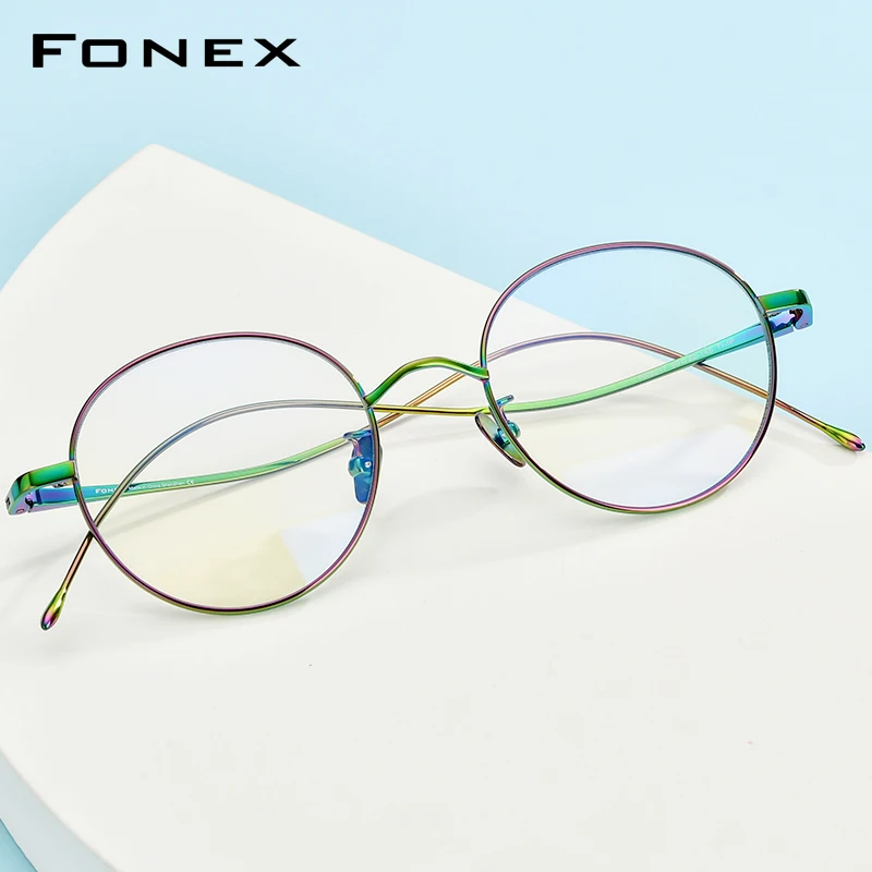 US $29.23 Fonex Pure Titanium Glasses Frame Men Round Prescription Myopia Optical Eyeglasses Women 2020 New Retro Vintage Eyewear 8558