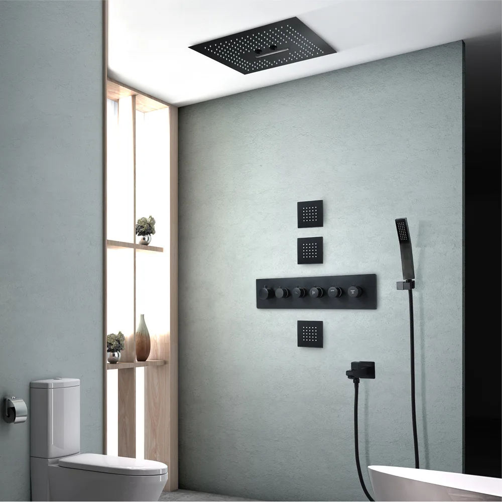 

Hideep Concealed Shower Wall-in Embedded Black And White with Pattern LED Shower Set Constant Temperature Shower Body HI05060A