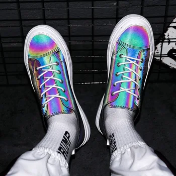

2020 Summer Reflective Leather Shoe Sneakers For Men Shoes Breathable Men's Casual Shoes Lace up Male Shoes Loafers Size 39-44