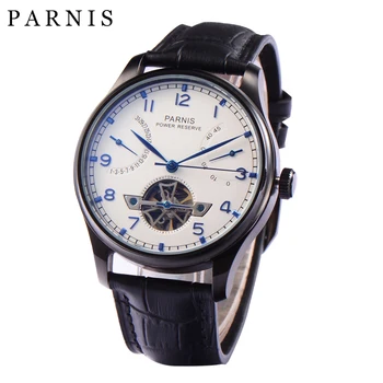 

PARNIS PVD Plated Self Winding Men Watch ST Automatic Movement Power Reserve Date Indicator Leather Band