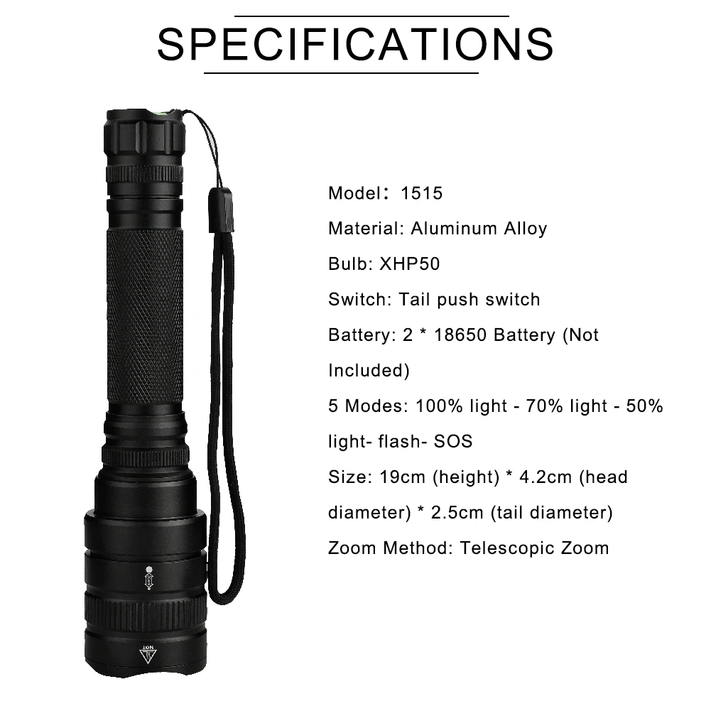 XHP50 LED Flashlight USB Rechargeable Zoomable Torch Handheld Lamp Outdoor LED Flashlight USB Rechargeable Flashlight
