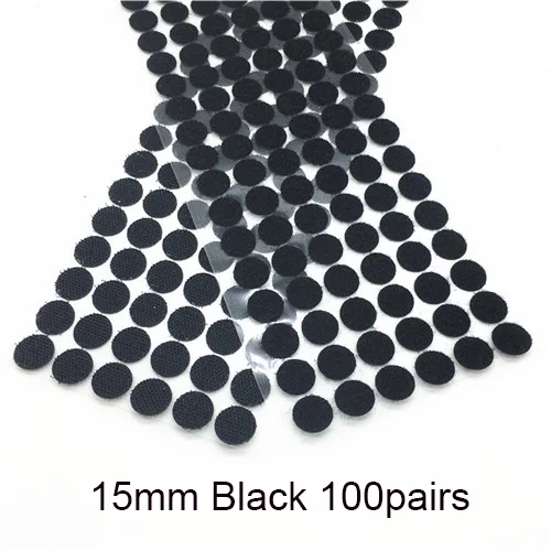 15mm Black 100pairs 100 Пара 10 мм 15 мм Клей на крючки и петли стикер сильный Velcros самоклеющиеся цвет точка нейлон водонепроницаемый клейкая крепежная лента - Цвет: 15mm Black 100pairs